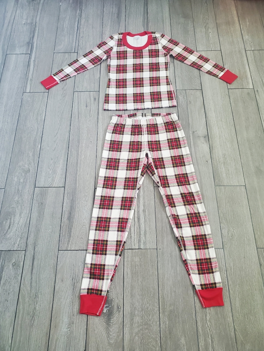 Hanna Andersson women's 100% cotton green red cream Christmas plaid pajama set M